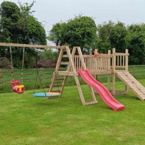 Swing and slide set with bridge
